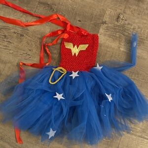Superhero Wonderwoman Tutu Costume for Kids - Red and Blue